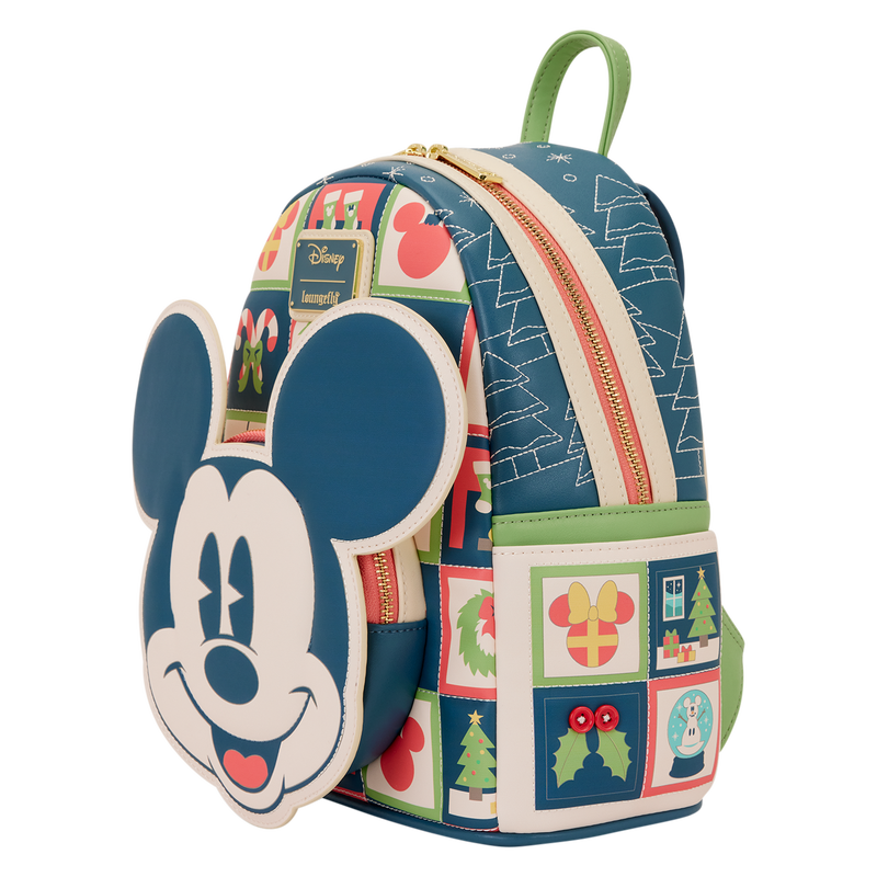 Mini Sac à Dos Loungefly Disney : Mickey Mouse – Joyeux Noël Vintage & Patchwork