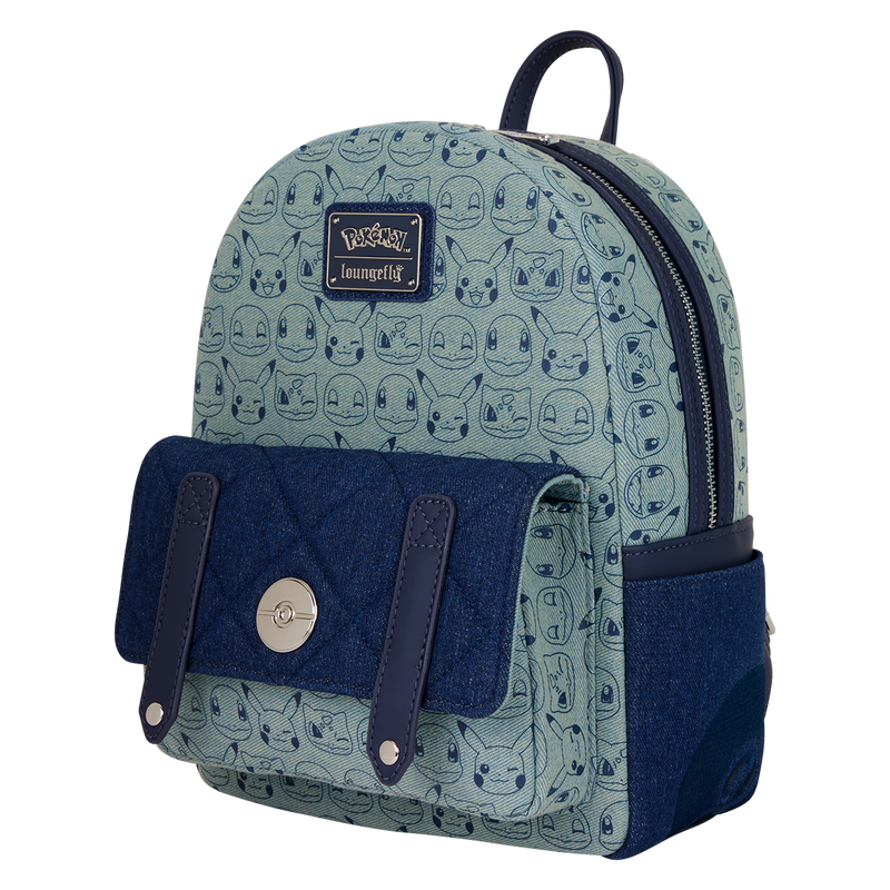 Mini Sac à Dos Loungefly Pokémon – Édition All-Over Print & Denim Matelassé