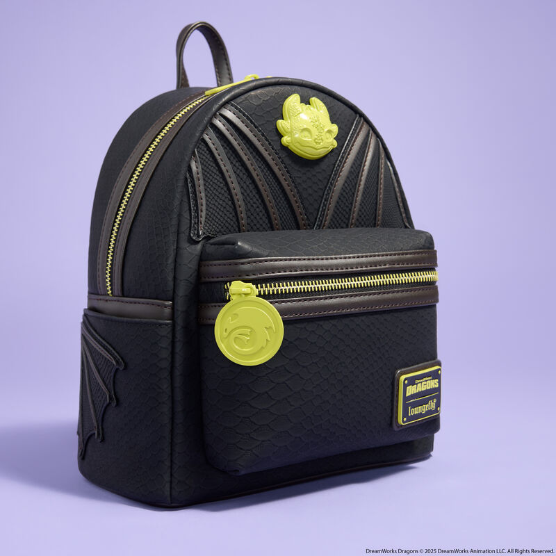 Mini Sac à Dos Loungefly DreamWorks Dragons : Krokmou (Toothless) Néon & Écailles