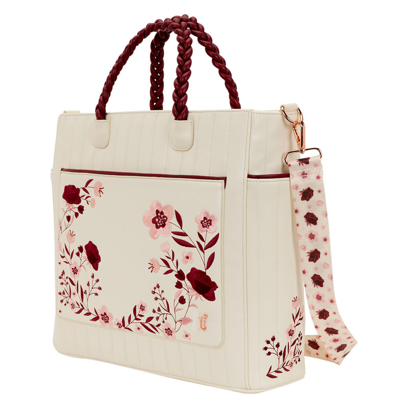 Sac Convertible Loungefly : Tote & Sac à Dos – Broderies Florales Crème & Rouge