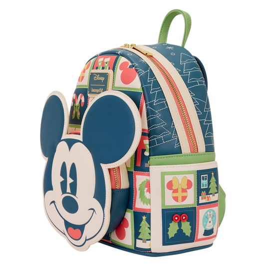 Mini Sac à Dos Loungefly Disney : Mickey Mouse – Joyeux Noël Vintage & Patchwork