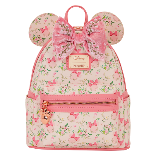 Mini Sac à Dos Loungefly Disney : Minnie Mouse Floral & Nœud en Velours