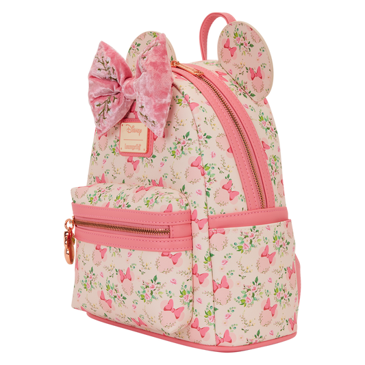 Mini Sac à Dos Loungefly Disney : Minnie Mouse Floral & Nœud en Velours